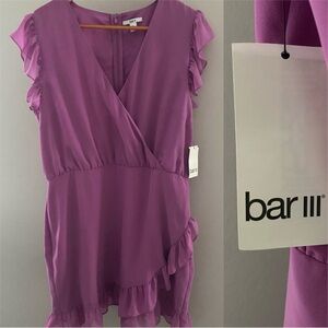 Bar III Purple Lavender Ruffle Faux Wrap Dress Easter Spring